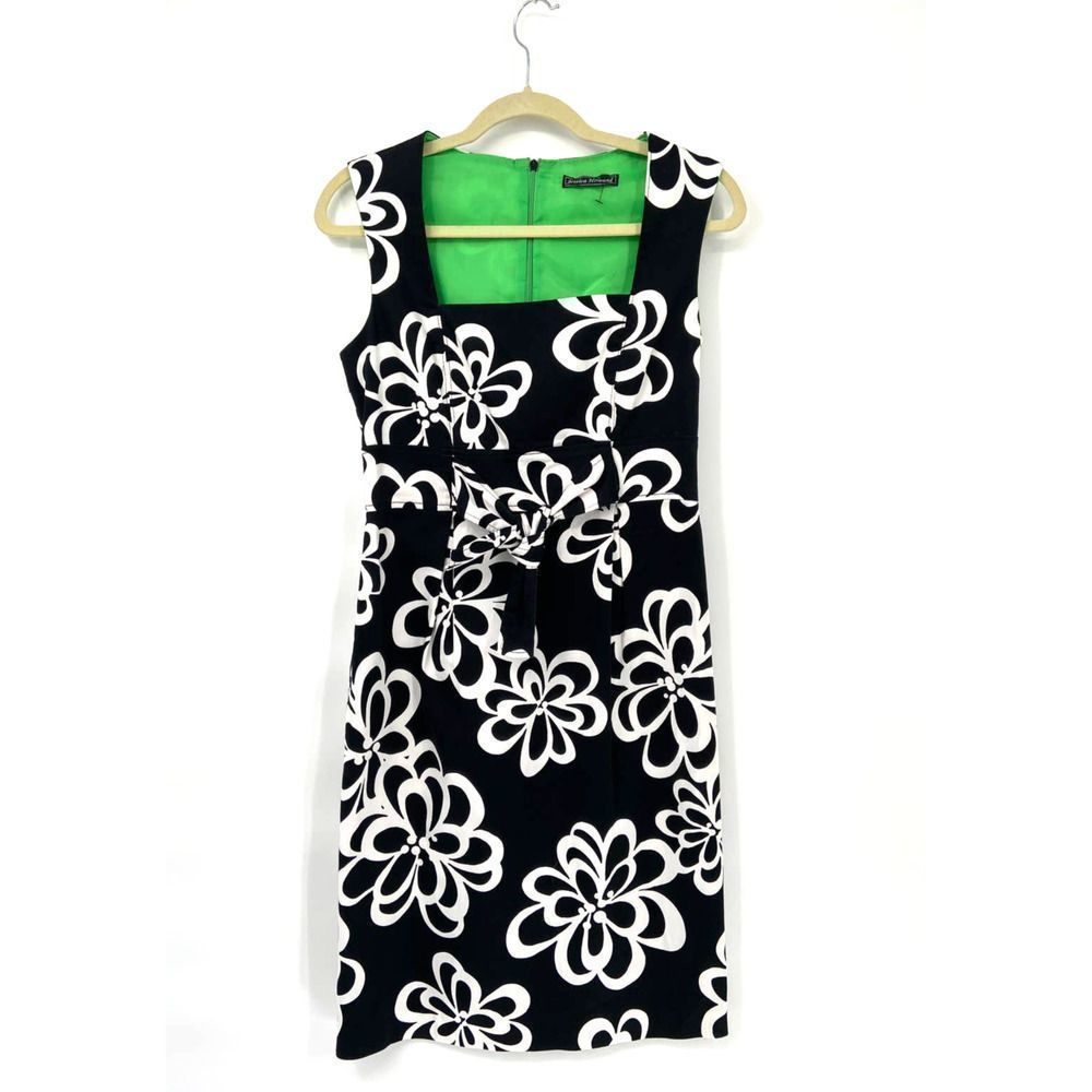 NWOT Jessica Howard Black/White Floral Print Square Neck Sheath Dress Medium